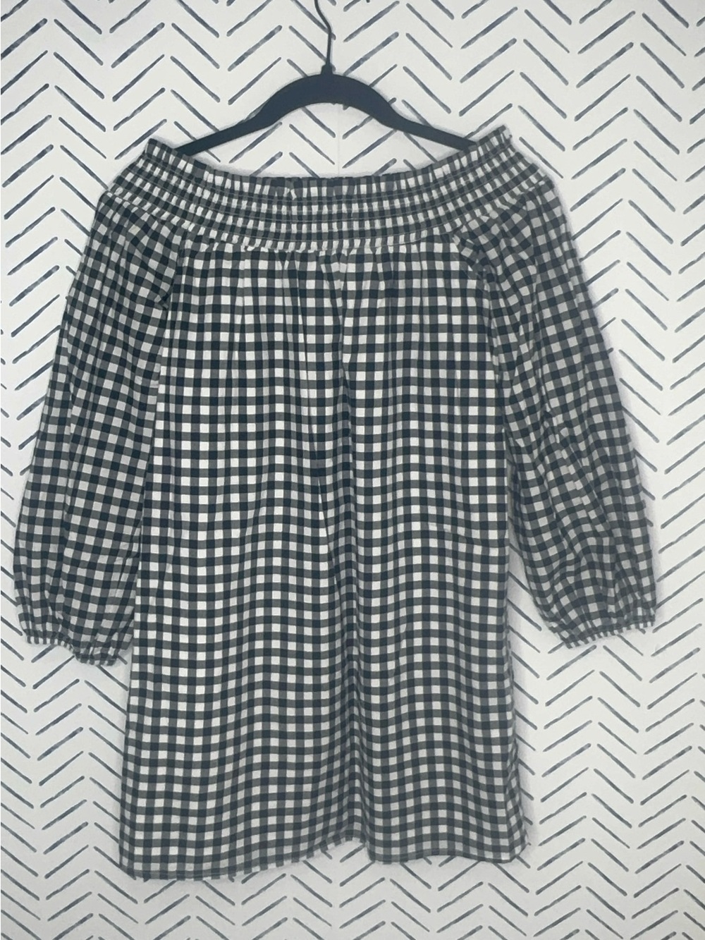 Abercrombie & Fitch navy white gingham off-the-shoulder mini dress size small